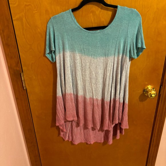 My Story casual Top Blue Gray Pink Stretchy Size Medium - Picture 2 of 12